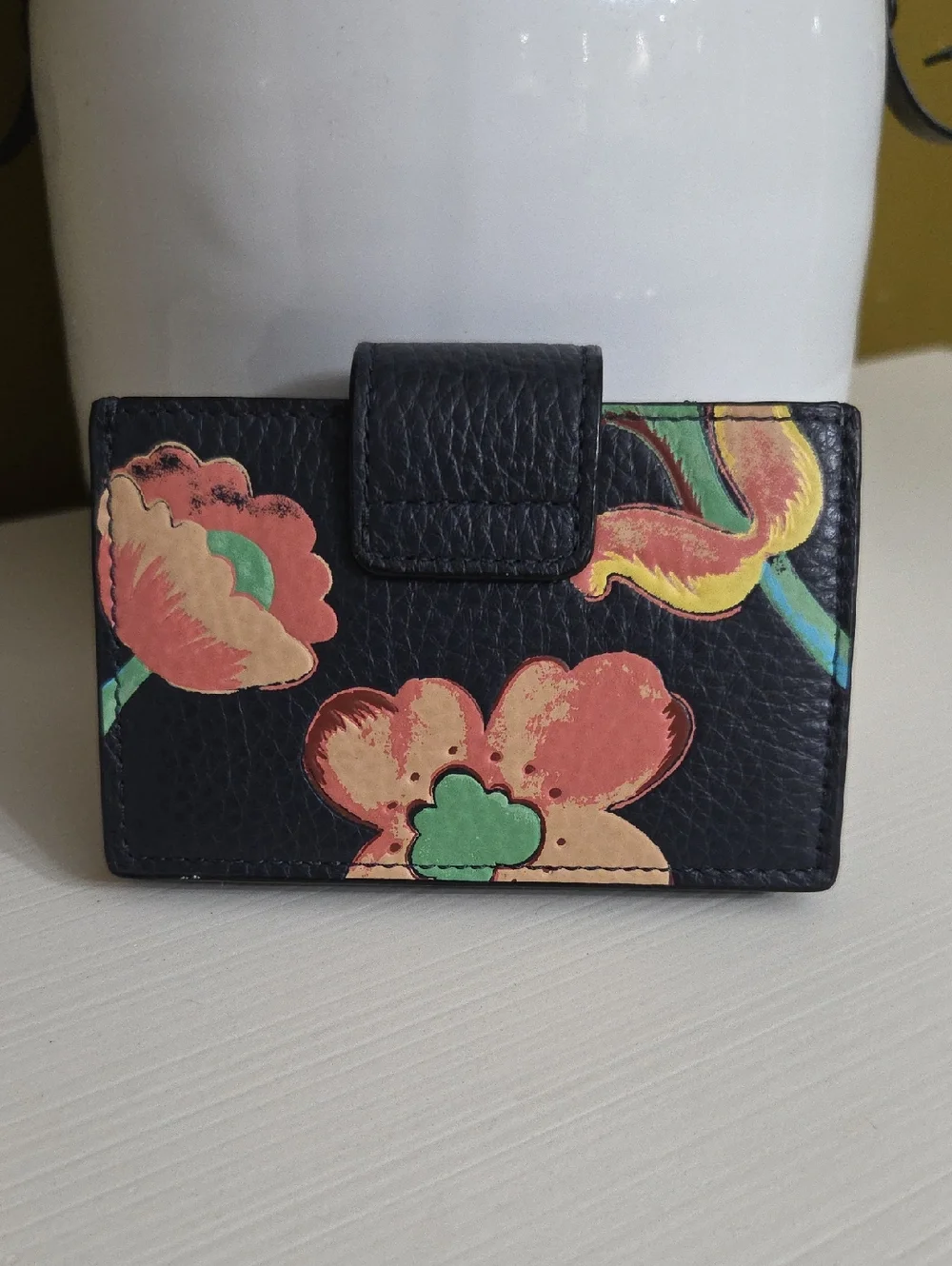 Coach Accordion Card Case  Black Floral  Leather Wallet - Picture 4 of 11